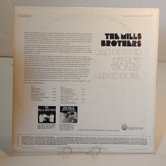 The Mills Brothers ~ Paper Doll (Vinyl LP, 1969) - Picture 4 of 4